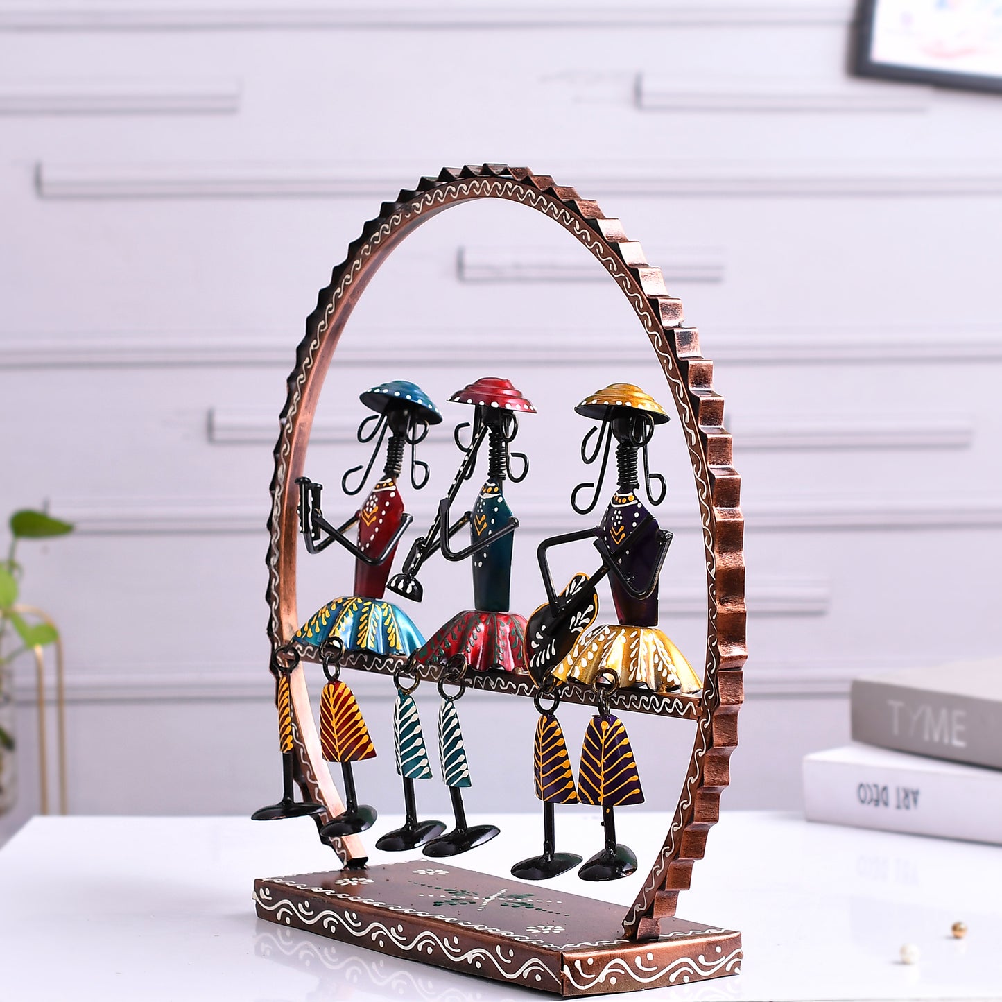 Handcrafted Metal Doll Musicians in Circular Frame