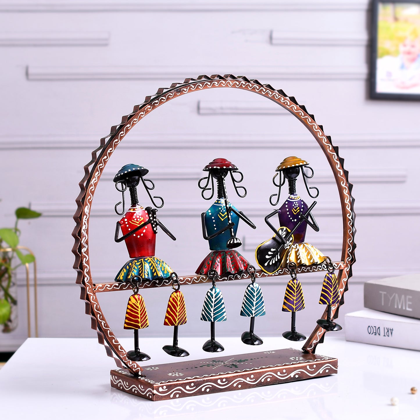 Handcrafted Metal Doll Musicians in Circular Frame