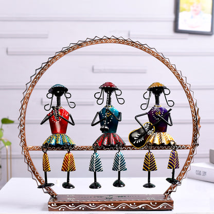 Handcrafted Metal Doll Musicians in Circular Frame