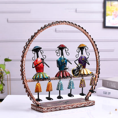 Handcrafted Metal Doll Musicians in Circular Frame